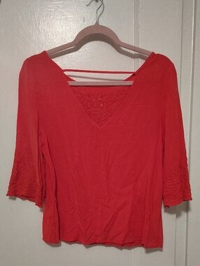 Red Embroidery Top With String In Back Showing Summer Fun Cute Design